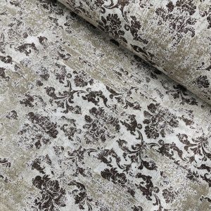 Antique Vintage Damask Print Fabric Baroque Material for Curtains Upholstery Dressmaking - 55'' (140cm) wide - BROWN & Cream Canvas