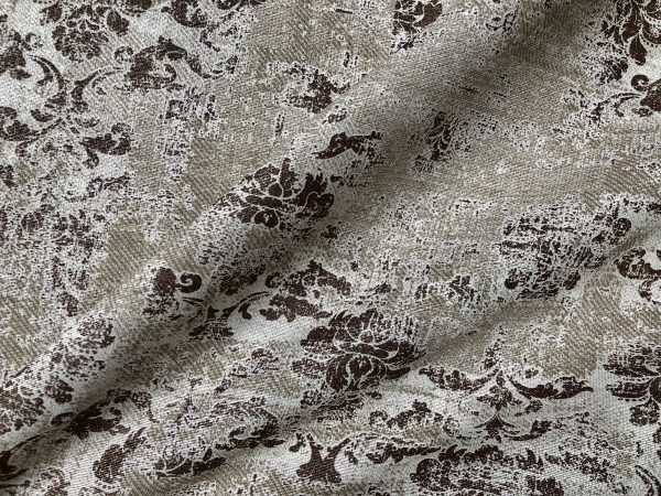 Antique Vintage Damask Print Fabric Baroque Material for Curtains Upholstery Dressmaking - 55'' (140cm) wide - BROWN & Cream Canvas - Image 3