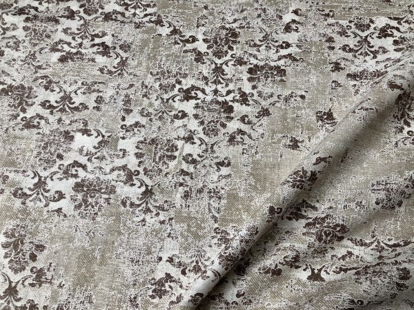 Antique Vintage Damask Print Fabric Baroque Material for Curtains Upholstery Dressmaking - 55'' (140cm) wide - BROWN & Cream Canvas - Image 2