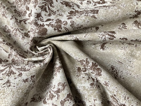 Antique Vintage Damask Print Fabric Baroque Material for Curtains Upholstery Dressmaking - 55'' (140cm) wide - BROWN & Cream Canvas - Image 5