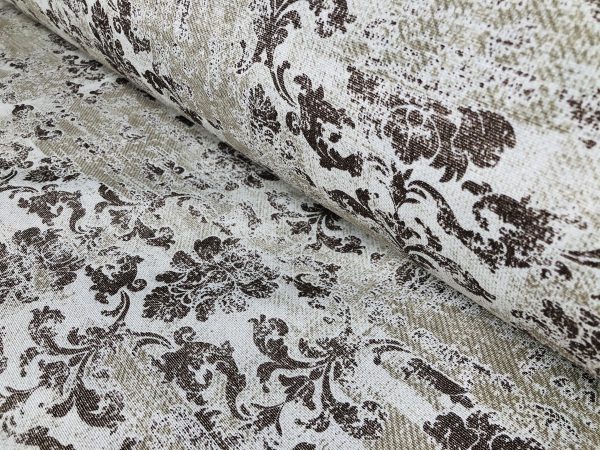 Antique Vintage Damask Print Fabric Baroque Material for Curtains Upholstery Dressmaking - 55'' (140cm) wide - BROWN & Cream Canvas - Image 7