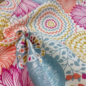 Pink Flowers & Leaves Floral Mandala Fabric Curtain Material for Dress Decor Curtain Upholstery - 108" extra wide