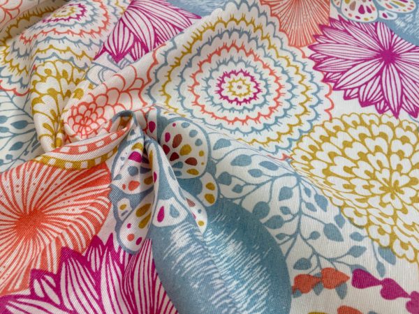 Pink Flowers & Leaves Floral Mandala Fabric Curtain Material for Dress Decor Curtain Upholstery - 108" extra wide