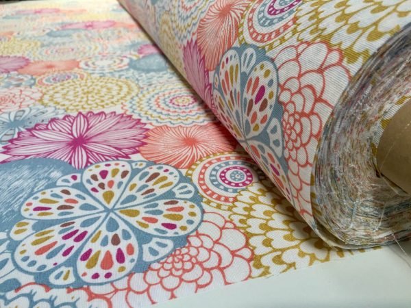 Pink Flowers & Leaves Floral Mandala Fabric Curtain Material for Dress Decor Curtain Upholstery - 108" extra wide