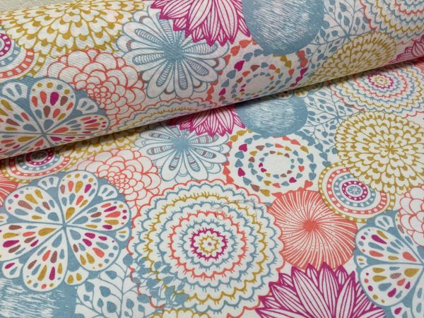 Pink Flowers & Leaves Floral Mandala Fabric Curtain Material for Dress Decor Curtain Upholstery - 108" extra wide