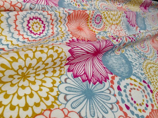 Pink Flowers & Leaves Floral Mandala Fabric Curtain Material for Dress Decor Curtain Upholstery - 108" extra wide