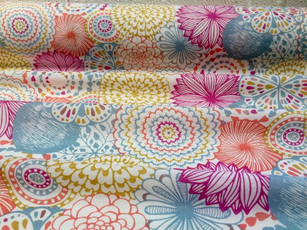 Pink Flowers & Leaves Floral Mandala Fabric Curtain Material for Dress Decor Curtain Upholstery - 108" extra wide