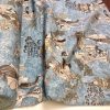 Geisha Japanese Pagoda Oriental Twill Curtain Fabric Material - 110'' extra wide textile - Blue, Mustard