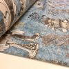 Geisha Japanese Pagoda Oriental Twill Curtain Fabric Material - 110'' extra wide textile - Blue, Mustard