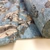 Geisha Japanese Pagoda Oriental Twill Curtain Fabric Material - 110'' extra wide textile - Blue, Mustard