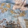 Geisha Japanese Pagoda Oriental Twill Curtain Fabric Material - 110'' extra wide textile - Blue, Mustard