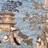 Geisha Japanese Pagoda Oriental Twill Curtain Fabric Material - 110'' extra wide textile - Blue, Mustard