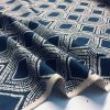 Art Deco Damask Floral Fabric Navy Blue Curtain Upholstery Linen look  - 140cm Wide