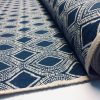 Art Deco Damask Floral Fabric Navy Blue Curtain Upholstery Linen look  - 140cm Wide
