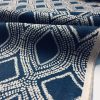 Art Deco Damask Floral Fabric Navy Blue Curtain Upholstery Linen look  - 140cm Wide