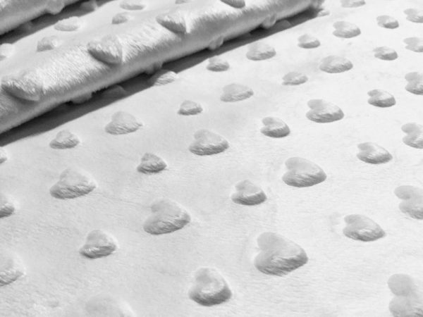 HEART Supersoft Dimple Fleece Fabric Plush Cuddle Soft - 160cm (63 inches) wide - WHITE Hearts