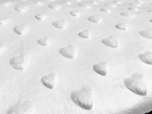 HEART Supersoft Dimple Fleece Fabric Plush Cuddle Soft - 160cm (63 inches) wide - WHITE Hearts