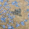 Japanese Sakura Blossom Cherry Floral Twill Curtain Fabric Oriental Furnishing Material - 55'' wide textile - Mustard, Blue