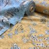 Japanese Sakura Blossom Cherry Floral Twill Curtain Fabric Oriental Furnishing Material - 55'' wide textile - Mustard, Blue
