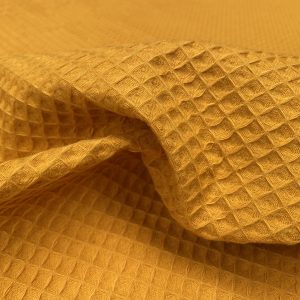 Cotton WAFFLE Pique Honeycombe Fabric Material - bathrobe, gown, towel, cushion -  150cm wide - Mustard Yellow