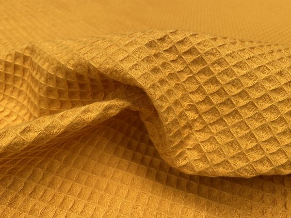 Cotton WAFFLE Pique Honeycombe Fabric Material - bathrobe, gown, towel, cushion -  150cm wide - Mustard Yellow