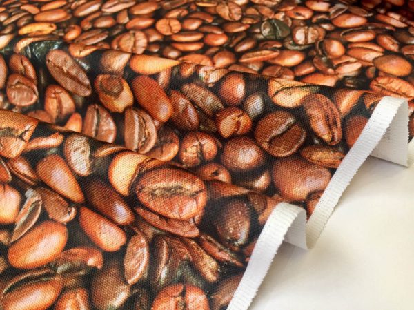 COFFEE BEANS Bean Cafe Cotton Fabric - Curtain Upholstery Craft material - 110''/ 280 cm Extra wide - BROWN