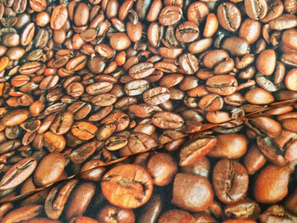 COFFEE BEANS Bean Cafe Cotton Fabric - Curtain Upholstery Craft material - 110''/ 280 cm Extra wide - BROWN
