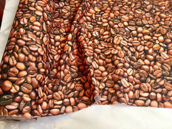 COFFEE BEANS Bean Cafe Cotton Fabric - Curtain Upholstery Craft material - 110''/ 280 cm Extra wide - BROWN