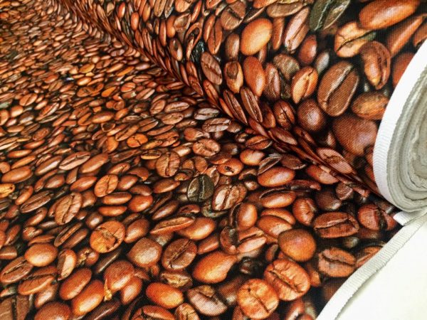 COFFEE BEANS Bean Cafe Cotton Fabric - Curtain Upholstery Craft material - 140cm wide - BROWN