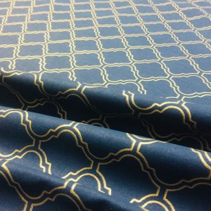 Gold Moroccan Arabic  Damask Fabric Print Navy Blue Curtain Upholstery  - 140cm Wide