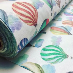 White Hot Air Balloon Print Fabric Cotton Material for Dress Making Curtains Upholstery Home Decor - 280cm EXTRA WIDE