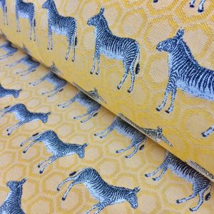 MUSTARD ZEBRA Jacquard Cotton Fabric Upholstery Material animal cloth- 55''/ 140cm wide