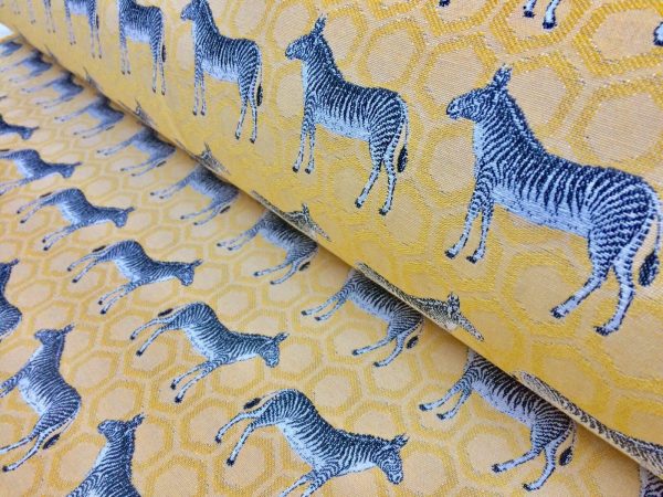 MUSTARD ZEBRA Jacquard Cotton Fabric Upholstery Material animal cloth- 55''/ 140cm wide