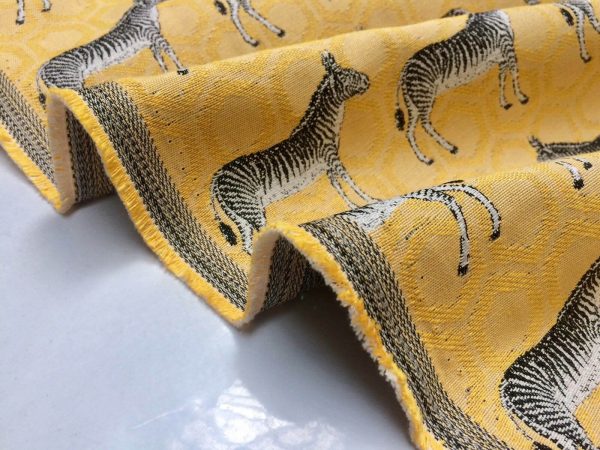 MUSTARD ZEBRA Jacquard Cotton Fabric Upholstery Material animal cloth- 55''/ 140cm wide