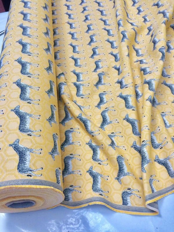 MUSTARD ZEBRA Jacquard Cotton Fabric Upholstery Material animal cloth- 55''/ 140cm wide