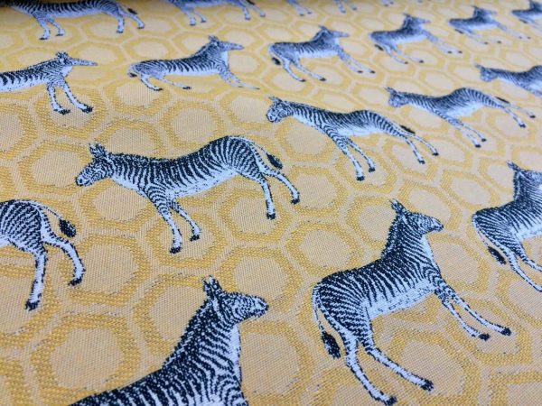 MUSTARD ZEBRA Jacquard Cotton Fabric Upholstery Material animal cloth- 55''/ 140cm wide