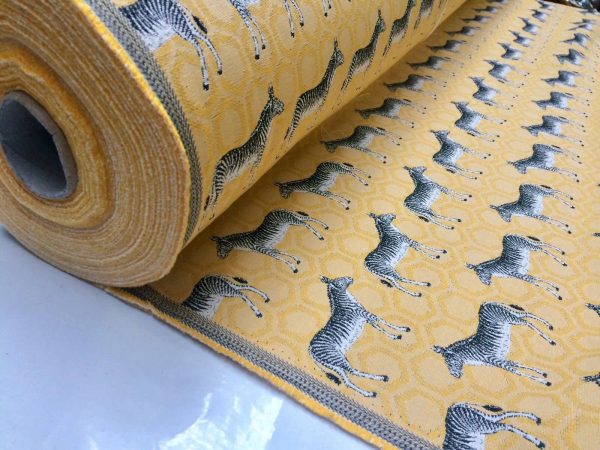MUSTARD ZEBRA Jacquard Cotton Fabric Upholstery Material animal cloth- 55''/ 140cm wide
