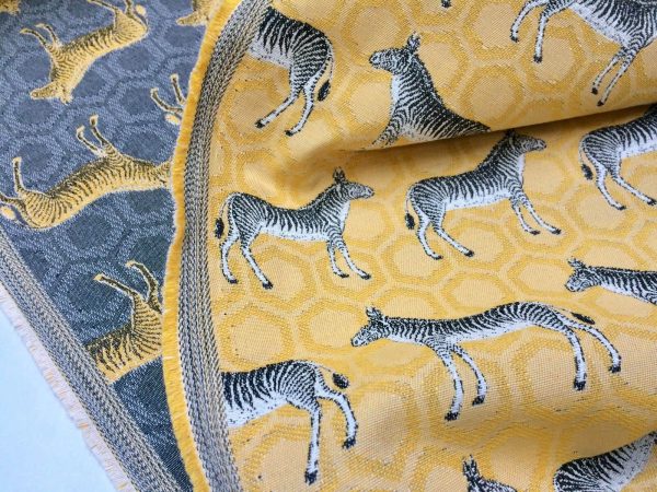 MUSTARD ZEBRA Jacquard Cotton Fabric Upholstery Material animal cloth- 55''/ 140cm wide