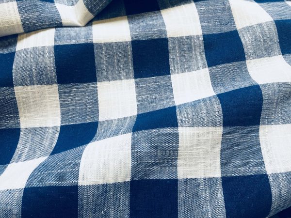 Gingham Linen Checked Linen Fabric Plaid Material Buffalo Check Cotton Yarn -140cm wide- Black, Royal Blue, Duck Blue, Red
