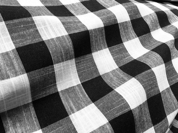 Gingham Linen Checked Linen Fabric Plaid Material Buffalo Check Cotton Yarn -140cm wide- Black & White