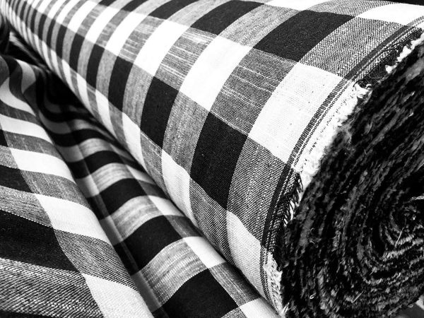 Gingham Linen Checked Linen Fabric Plaid Material Buffalo Check Cotton Yarn -140cm wide- Black & White