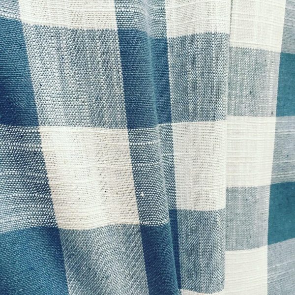 Gingham Linen Checked Linen Fabric Plaid Material Buffalo Check Cotton Yarn -140cm wide- Duck Blue & White