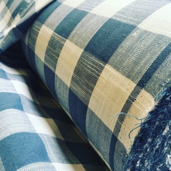 Gingham Linen Checked Linen Fabric Plaid Material Buffalo Check Cotton Yarn -140cm wide- Duck Blue & White