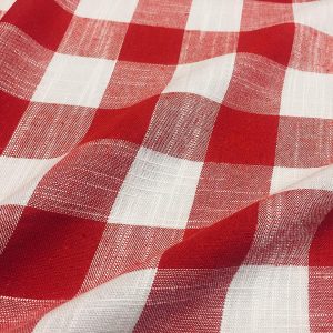 Gingham Linen Checked Linen Fabric Plaid Material Buffalo Check Cotton Yarn -140cm wide- Red & White