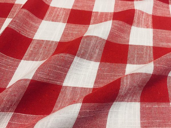 Gingham Linen Checked Linen Fabric Plaid Material Buffalo Check Cotton Yarn -140cm wide- Red & White