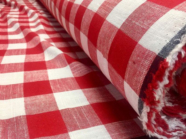 Gingham Linen Checked Linen Fabric Plaid Material Buffalo Check Cotton Yarn -140cm wide- Red & White