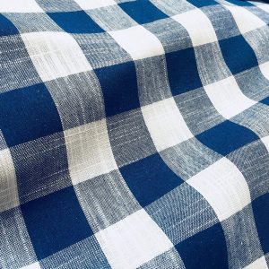 Gingham Linen Checked Linen Fabric Plaid Material Buffalo Check Cotton Yarn -140cm wide- Royal Blue & White