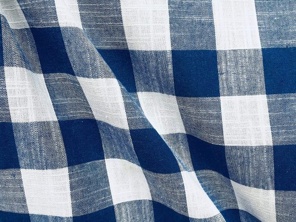Gingham Linen Checked Linen Fabric Plaid Material Buffalo Check Cotton Yarn -140cm wide- Royal Blue & White