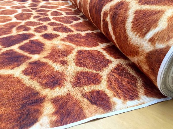 Giraffe Fabric Digital Animal Print Cotton Material - curtains, decor, dress, furnishing - Brown, Bronze & Cream Squares -55''/140cm wide