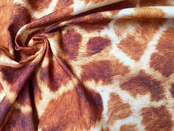 Giraffe Fabric Digital Animal Print Cotton Material - curtains, decor, dress, furnishing - Brown, Bronze & Cream Squares -55''/140cm wide